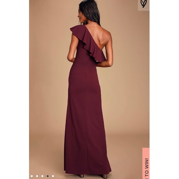 Lulus Burgundy One-Shoulder Ruffle Maxi Dress - Picture 5 of 14